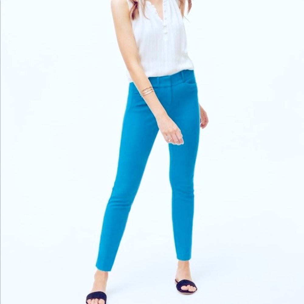 LOFT Marisa Teal Blue Skinny Ankle Pants Stretchy Turquoise Trousers